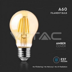 LâmpadaLED VTAC E27 12W 1350Lm 2200KA60 AMBARGlass