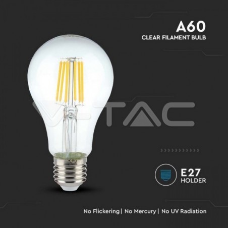 Lâmpada LED VTAC E27 10W 1055Lm 3000K A60 CLEARGlass