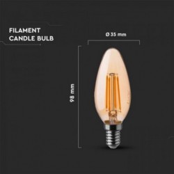 Lâmpada LED VTAC E14 4W»30W 2200K 350Lm Vela AMBERglass