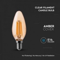 Lâmpada LED VTAC E14 4W»30W 2200K 350Lm Vela AMBERglass