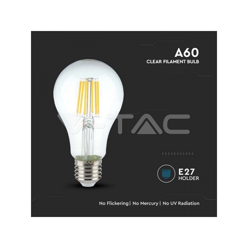 Lâmpada LED VTAC E27 10W 1055Lm 4000K A60 CLEARGlass