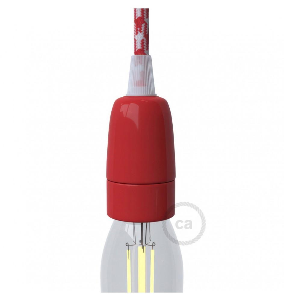 Suporte de lâmpada E14 em Porcelana vermelho