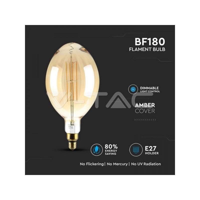 Lâmpada LED E27 8W 2000K 600Lm BF180 StraightF Dim