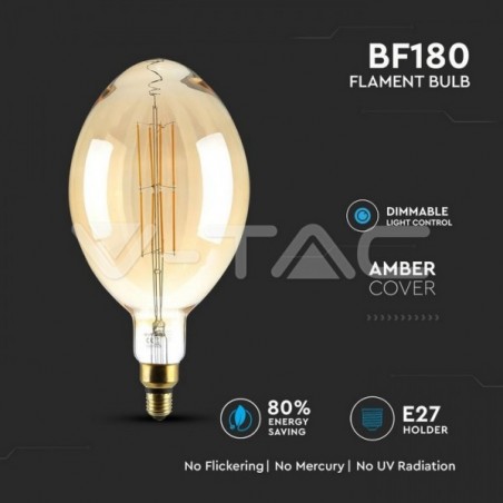 Lâmpada LED E27 8W 2000K 600Lm BF180 StraightF Dim