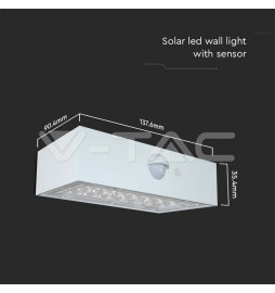 Aplique LED V-TAC SOLAR c/ SENSOR (PIR) 3W 350Lm 4000K  W IP65
