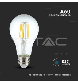 Lâmpada LED VTAC E27 10W 1055Lm 6500K A60 CLEARGlass