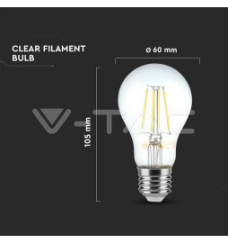 Lâmpada LED V-TAC E27 6W 600Lm 4000K A60 CLEARGlass