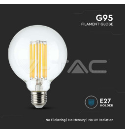 Lâmpada LED VTAC E27 6W 600Lm 3000K G95 CLEARGlass