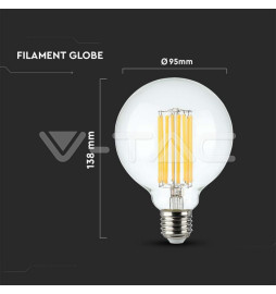 Lâmpada LED VTAC E27 6W 600Lm 3000K G95 CLEARGlass